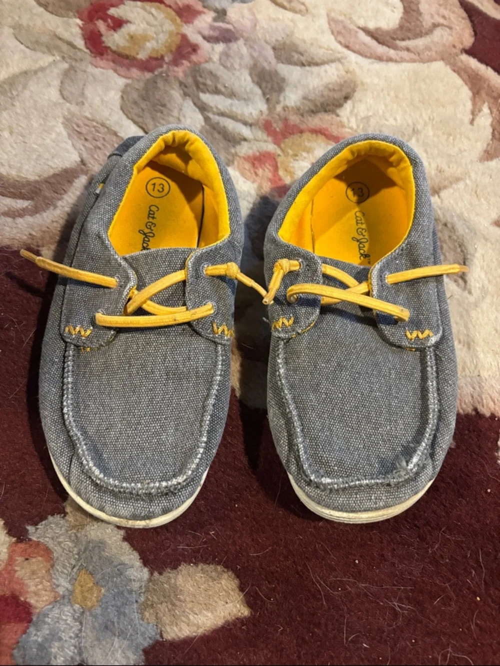 Cat & Jack Gray Canvas Kids' Moccasins with Yellow Accents
